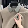 Camisa Base de Punto para Hombre para Otoño e Invierno, Suéter de Manga Larga Cálido y Moderno con Aspecto de Dos Piezas y Cuello