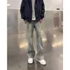 Jeans rectos ajustados deconstruidos para hombre, estilo American high-street, lavado degradado, corte slim, pantalón largo ligeramente acampanado