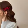 Pinza Lateral para el Cabello con Lazo Rojo Estilo Coreano Ambiente Navideño Otoño e Invierno 2025 Pinza Elegante de Gama Alta para el Flequillo