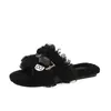 Zapatillas planas de moda estilo Chanel para mujer, nueva colección otoño/invierno 2026, para interior/exterior, mullidas y cálidas, con diseño de una sola tira y forro de felpa