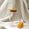 Vaso de Leche con Pajita de Vidrio Borosilicato Grueso para el Hogar Simple Resistente a Altas Temperaturas con Asa de Cinturón y Tapa Alto Valor de Color