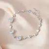 Pulseira de Puxar Estilo Coreano em Ouro Genuíno Banhado para Mulheres, Estrela de Oito Pontas com Concha, Pulseira de Cintura Fina, Joia de Mão com Zircônia Microincrustada