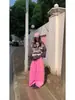 Calça Jogger Casual Rosa Estampada com Letras Estilo Retrô Americano para Mulheres, Solta Versátil Fluida de Perna Larga Reta Longa