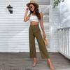 Bai Fen Zhi YiAmazon Transfronteiriço Verão Europeu e Americano Comércio Exterior Calças Cropped Cintura Alta Algodão e Linho Slim-Fit Calças Flare