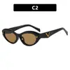 Gafas de Sol Ovaladas con Montura Pequeña en Forma de V, Gafas de Sol Personalizadas para Mujer, Moda Europea y Americana de Alta Gama, Gafas de Sol Versátiles