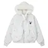 Roupa Masculina com Gola de Pelo Listrada Jaqueta de Algodão para Mulheres, Inverno Aconchegante Quente Solta Doce Estilo College Coreano
