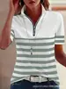 Camiseta de Manga Corta con Cremallera, Cuello de Solapa y Rayas para Mujer, Nueva Colección Primavera y Otoño 2026