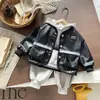 Conjunto de Otoño para Niños 2026 Nuevo Elegante Moderno Ropa Infantil Primavera y Otoño Cuero Manga Larga Conjunto de Tres Piezas