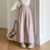 Pantalones Casuales de Algodón Tencel de Cintura Alta, Diseño Adelgazante, Cintura Alta, Holgados, Pierna Ancha, Cortos, para Mujer, Nueva Colección Primavera/Verano 2026