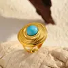 Joias Chenhe Joia de Mão Feminina de Aço Inoxidável de Alta Qualidade Luxo Acessível Moda Transfronteiriça Anel Aberto de Aço Titânio Dourado Turquesa