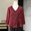 Nueva Camisa de Verano con Cuello en V de Moda Nacional Estilo Chino para Madres, Elegante Ropa Nueva para Mujeres de Mediana Edad y Mayores, Tops de Primavera y Verano para Mujeres