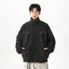 Chaqueta de Trabajo Retro Americana de Cuero PU Resistente con Cuello Alto Unisex Corte Limpio Detroit Holgada Abrigo de Moda para Pareja
