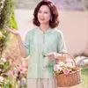 2026 Nuevo Estilo Ropa de Verano para Mamá Estilo Chino Camiseta de Manga Corta Blusa Elegante de Verano para Mujeres de Mediana Edad y Mayores
