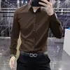 Camisa de Manga Larga Elástica Resistente a las Arrugas, de Angora Rojo de Gama Alta, No Requiere Planchado, Estilo Nuevo de Lujo Ligero, Camisa Casual de Negocios Ajustada