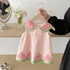 Vestido rosa con cuello en forma de sandía para niñas, transpirable, lindo y adorable, sin mangas, estilo princesa, vestido de verano para niñas