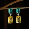 Novos Brincos Transfronteiriços de Pedra Azul e Rosa com Rachaduras de Gelo para Mulheres, Pino de Prata S925, Design Quadrado Simples com Cravação de Zircônia, Brincos de Luxo Leve