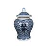 Atacado de fábrica artesanato cerâmico antigo azul e branco dupla felicidade pequeno pote de general porcelana ornamentos de sala de estar de casa antiga