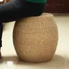 Taburete de Asiento Tejido de Paja para el Hogar, Taburete para Cambiarse los Zapatos, Taburete Redondo de Tatami, Taburete Bajo para Sala de Estar, Banco de Madera Maciza, Taburete de Sofá, Taburete Pequeño, Taburete