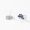 Aretes de Plata de Ley S925 Estilo Coreano y Japonés Nuevos con Microincrustaciones de Circonita Azul en Forma de Corona para Mujer, Aretes de Nicho