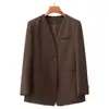 Blazer de Hombro Recto Estilo Vintage Lote Pequeño Nuevo Primavera 2026 para Mujer Chaqueta de Traje 100% Lana Finamente Hilada
