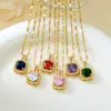 Colar de diamante quadrado colorido ultrabrilhante, best-seller transfronteiriço, corrente para clavícula de zircônia multicolorida, versátil, elegante, de alta moda, atacado