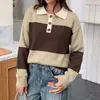 Baifen Zhi YiTEMU2026 Novo Suéter Casual Estilo Coreano Cor Maillard Bloco de Cores Listrado Gola Polo Feminino
