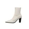 Botas de mujer súper elásticas ajustadas, nuevo estilo coreano otoño e invierno, punta fina, tacón alto grueso, cremallera lateral, botines elásticos para mujer
