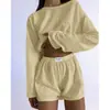 Novos Conjuntos Femininos Europeus e Americanos para Primavera e Verão da Amazon Transfronteiriços, Tops Pulôver Soltos e Shorts Elegantes e Simples com Corte Slim