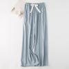 Calça de Pijama de Seda de Algodão Feminina Verão Nova Cor Sólida Cintura Alta Doce Perna Larga Calça Fina Bolso Externo Calça