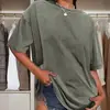 Camiseta Manga Curta Estilo Hip Hop Street Vintage, Camiseta Desgastada Cor Lavada, Camiseta Cor Sólida, Moda Feminina,