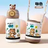 Nueva Taza Termo Infantil de Acero Inoxidable Doble Bebida Dibujos Animados, Vaso de Agua Portátil con Popote para Estudiantes, Taza de Viaje de Dibujos Animados con Correa