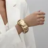 Joias de Mão Populares Europeias e Americanas Transfronteiriças, Simples, Populares e Exageradas, Joias de Mão de Metal Mola Vazadas de Borda Larga, Joias de Pulseira