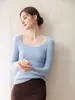 Suéter de Cachemira Otoño Nuevo Estilo Simple Cuello Cuadrado Francés Manga Larga Ajustado Delgado Favorecedor Temperamento Suéter Base de Punto para Mujer