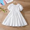 Vestido de niña blanco liso verano nuevo estilo niños medianos y grandes blanco moderno solapa de muñeca dobladillo ancho vestido de princesa se puede teñir