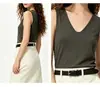 Top sin mangas de cuello en V estilo perezoso para mujer, primavera y otoño, seda fina, transpirable, corte relajado, casual, diseño sin costuras