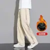 Pantalones casuales finos con forro polar, nueva marca de moda primavera/otoño, pierna recta holgada, deportivos, pierna ancha, versátiles, casuales, largos para hombre