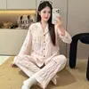 Pijama para mujer con copas incorporadas, primavera y otoño, dulce conjunto de algodón con estampado de nubes de dibujos animados, de manga larga y pantalón largo, se puede usar para salir