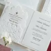 Lujosas Invitaciones de Boda Huecas con Relieve 3D, Tarjetas de Papel de Algodón Blanco, Set de Invitación de Boda Estilo Occidental Floral