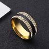 Anillo de acero inoxidable de estilo europeo y americano transfronterizo con dos filas de diamantes incrustados en el centro, anillo de acero de titanio con aceite negro, fabricante de fuentes