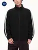 Moletom Muqiu Masculino Estilo Retro Americano Listrado Texturizado Gola Alta, Jaqueta Coach Casual Solta Masculina