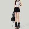 Shorts jeans pretos para mulheres, estilo fino de verão, novos 2026, cintura alta, corte A, modelagem que emagrece, para garotas petites e estilosas