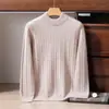 Suéter 100% cachemira pura para hombre, engrosado con un patrón trenzado, con cuello semi-alto, adecuado para uso de negocios casual como capa base de punto