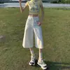 Shorts jeans branco para mulheres, calça cropped, tendência verão 2026, novo estilo versátil, calça 7/8 solta de perna larga para pessoas baixinhas