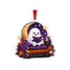 Adorno Colgante de Estantería para Rincón de Lectura de Biblioteca de Halloween, Colgante Acrílico de Fantasma Leyendo, Decoración Colgante Festiva para Regalo, Impreso