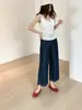 Jeans de Mujer 'Tencel Lino' con Corte Relajado, Encaje Hueco, Diseño de Pierna Ancha Recta con Caída