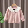 Casaco Cardigan Feminino Outono Inverno Tricô Infantil Acabamento em Renda Casaco para Bebê Menina