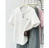 Camiseta casual de verão simples e versátil para mulheres plus size, com zíper, gola alta, bordada, de manga curta, para meninas plus size 9937