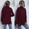Bai Fen Zhi YiModa Otoñal Transfronteriza Europea y Americana Versátil Cuello Alto Estilo Casual Manga Larga Longitud Media Suéter Rojo