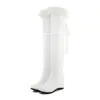 Botas de mujer elegantes con cinta de encaje y cuello de piel, botas altas hasta la rodilla, botas de caballero, plataforma interior de cuña, botas casuales 34-43, botas de comercio exterior