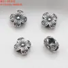 Colgante de abanico de plata de ley S925 pequeños accesorios de flor vintage desgastado doble cara trébol de cuatro hojas DIY material de cuentas hecho a mano joyería